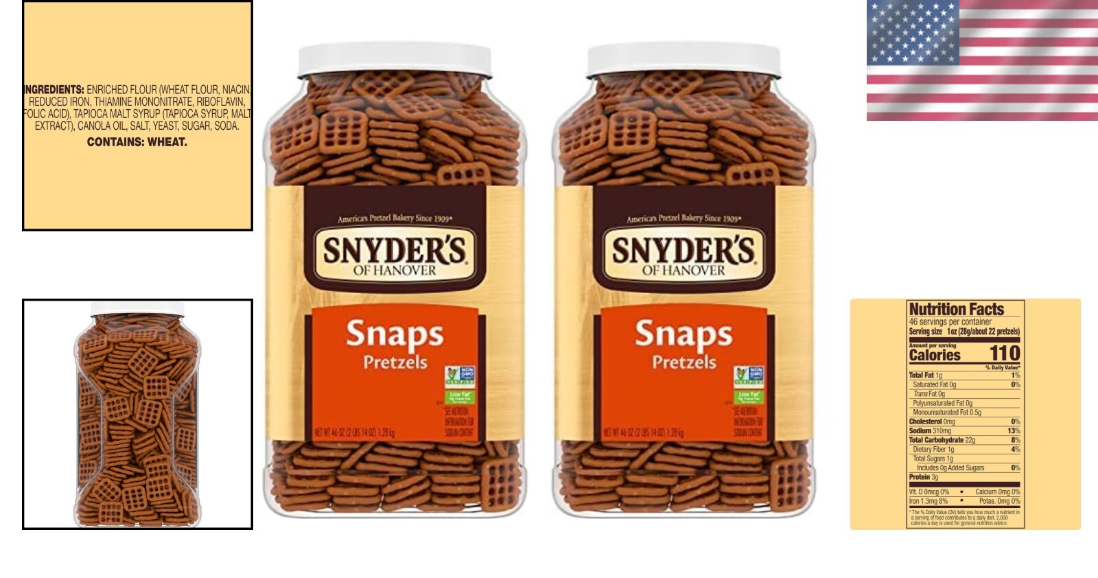 46 Oz Canister of Crunchy Pretzel Snaps - Perfect Snack for Parties and Games