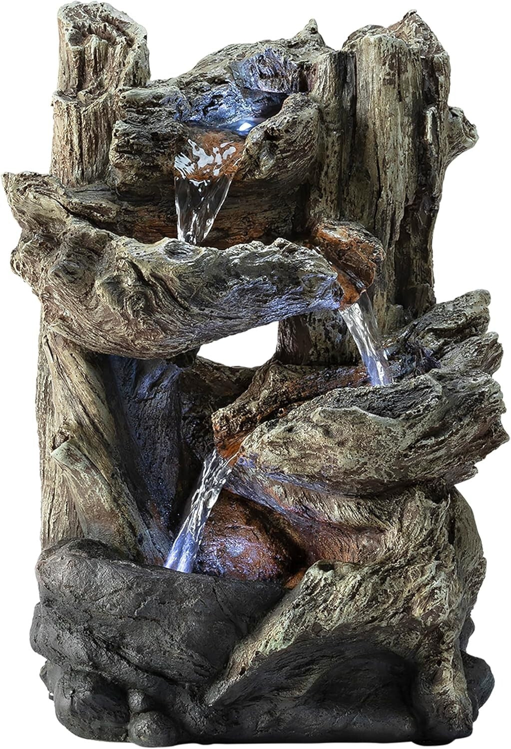 Compact 14" Tall Log Fountain with Cascading Water & LED for Indoor Serenity