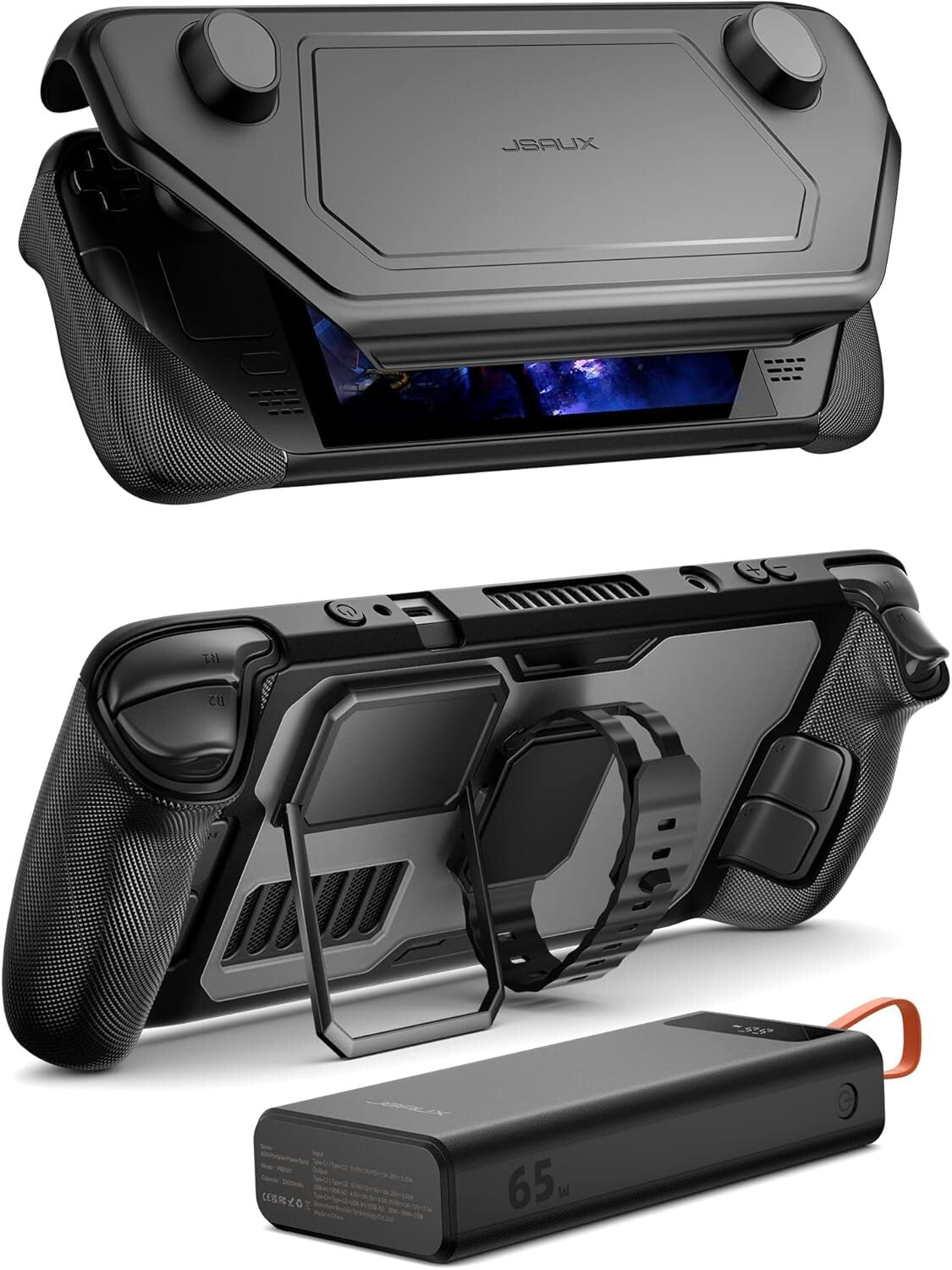 Flexible Modular Case for Steam Deck with Shock-Absorbing Power Bank System