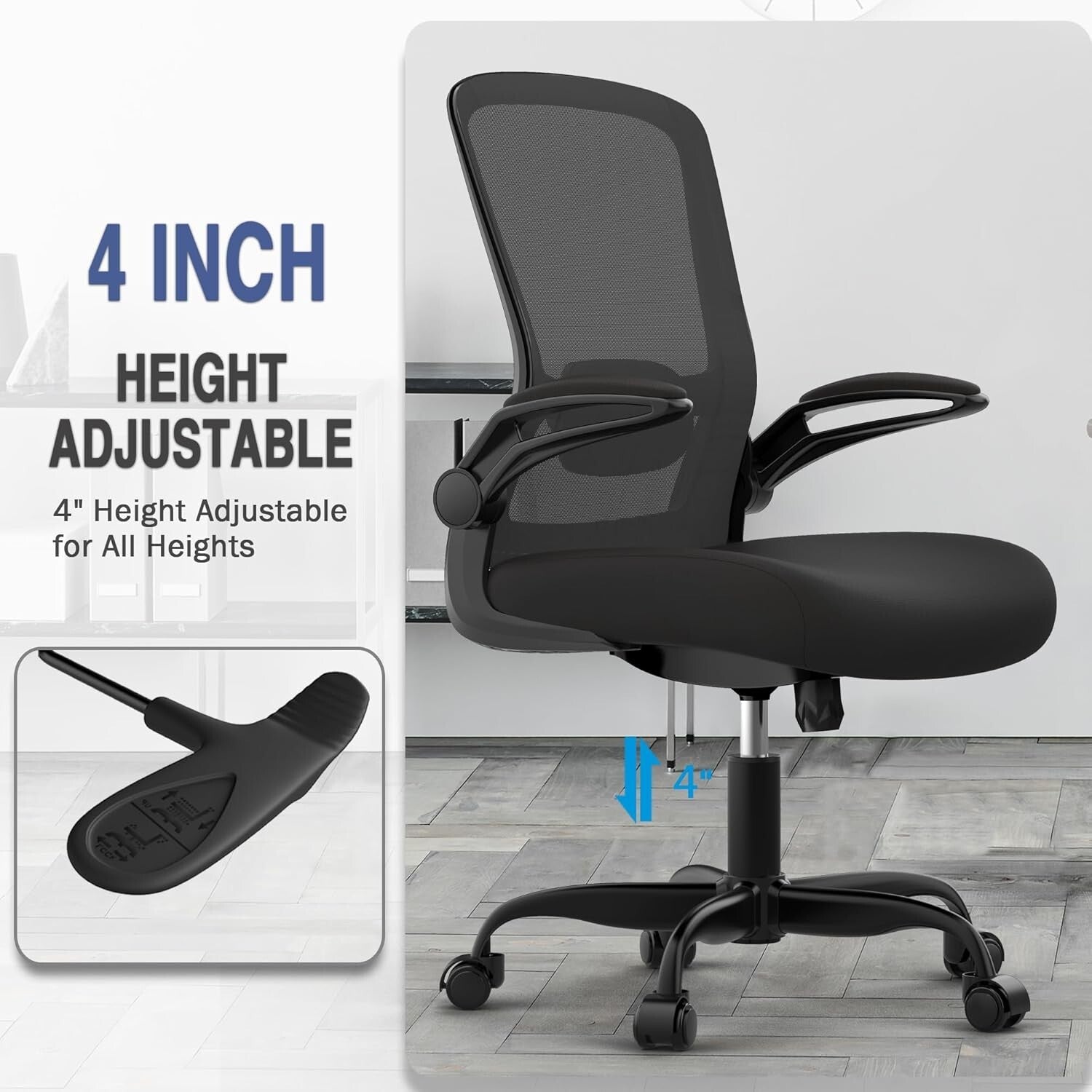 Ergonomic Mesh Office Chair with Adjustable Lumbar Support & Flip-Up Armrests