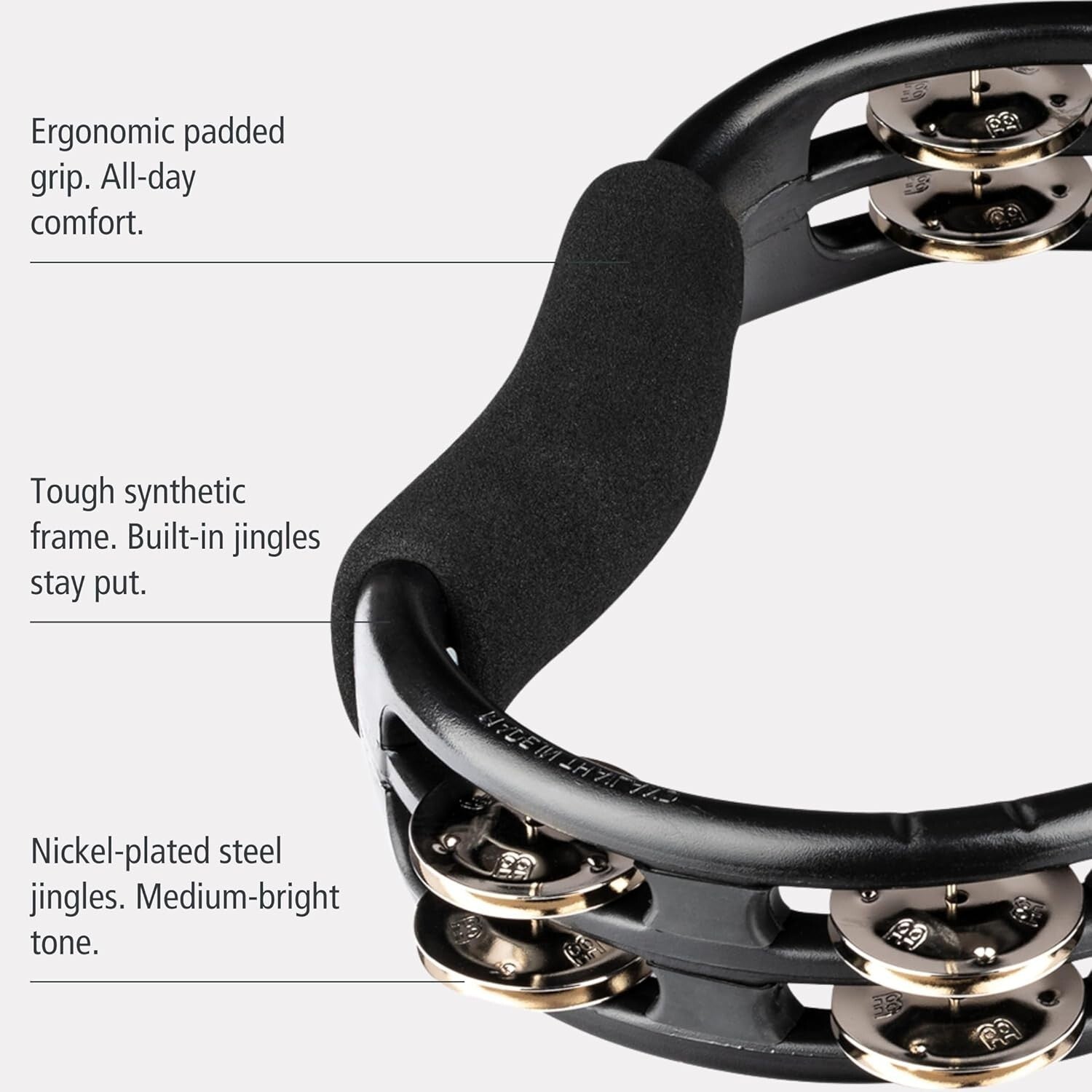 Traditional Handheld Tambourine - Ergonomic Black Frame, Built for All Musicians