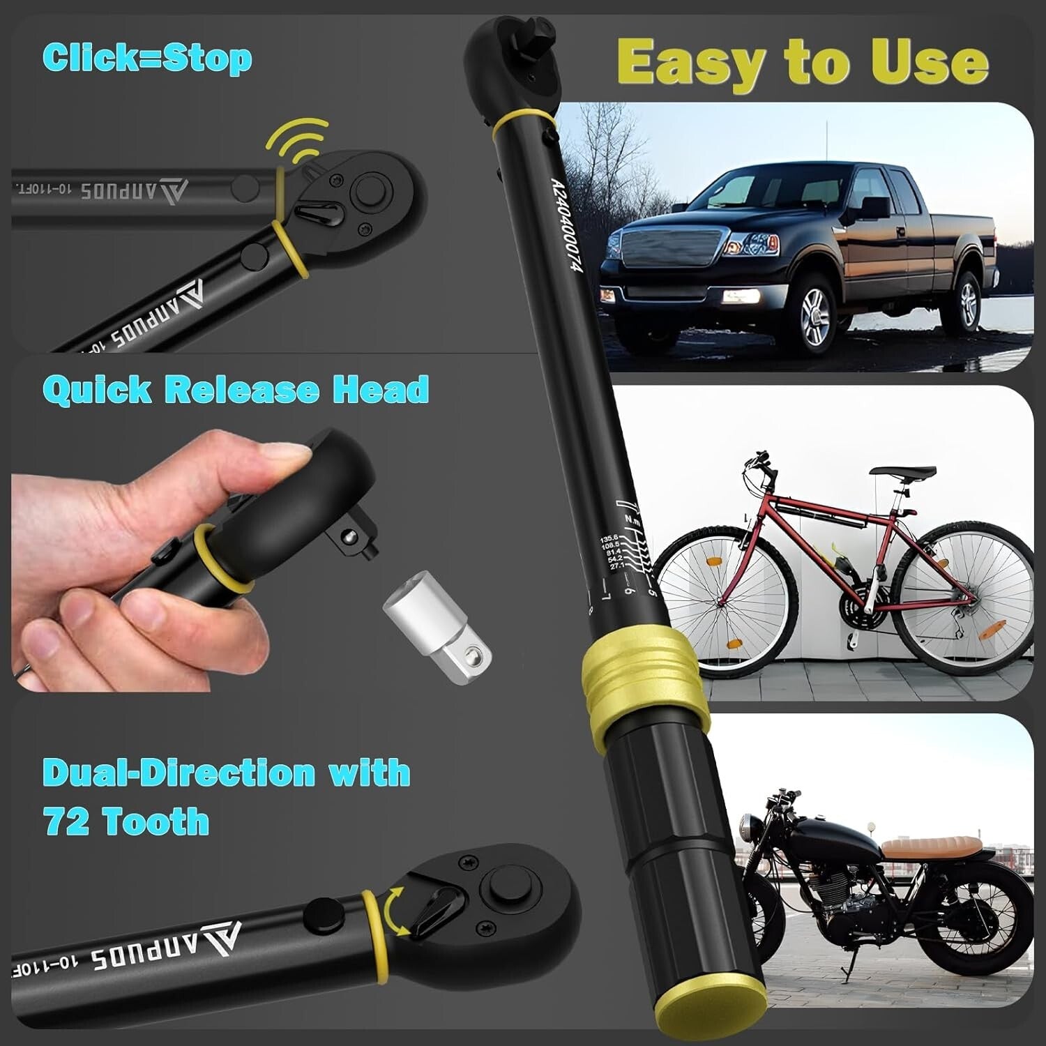 5-Piece Click Torque Wrench Set with Dual Direction - 20-240in.lb to 30-250Ft.lb