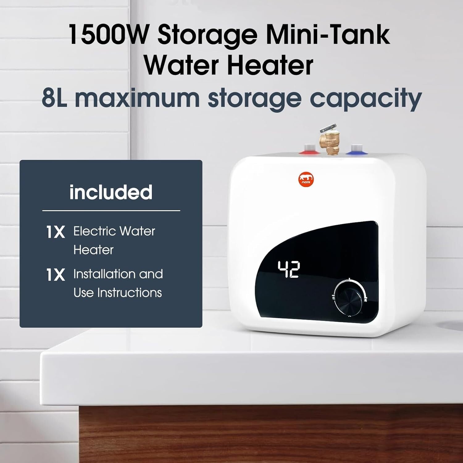 2.7 Gallon Stainless Steel Electric Water Heater with Adjustable Thermostat