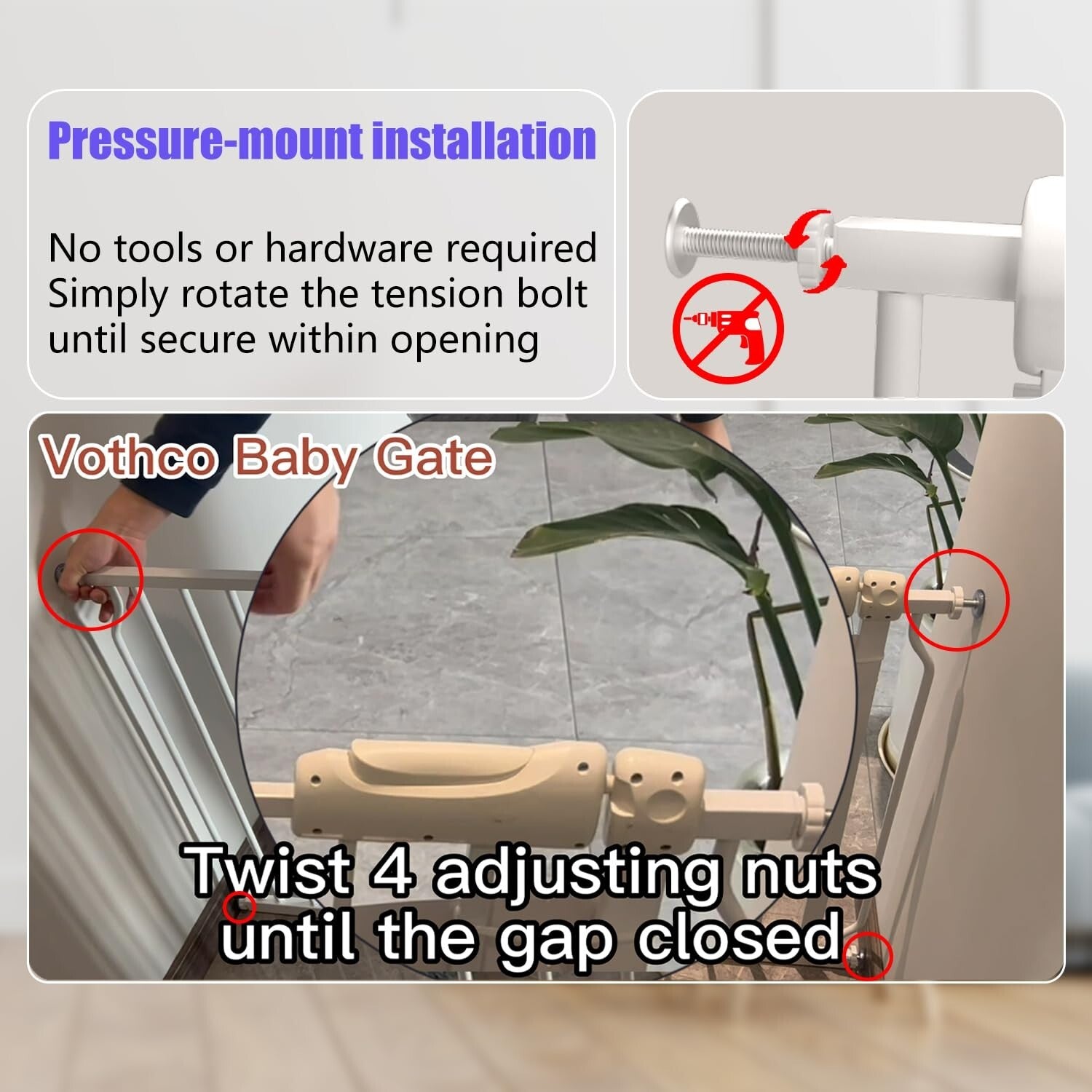 Extra Wide 85.8-104.5 Inch Baby Gate - Pressure Mounted, Auto-Close Safety Gate