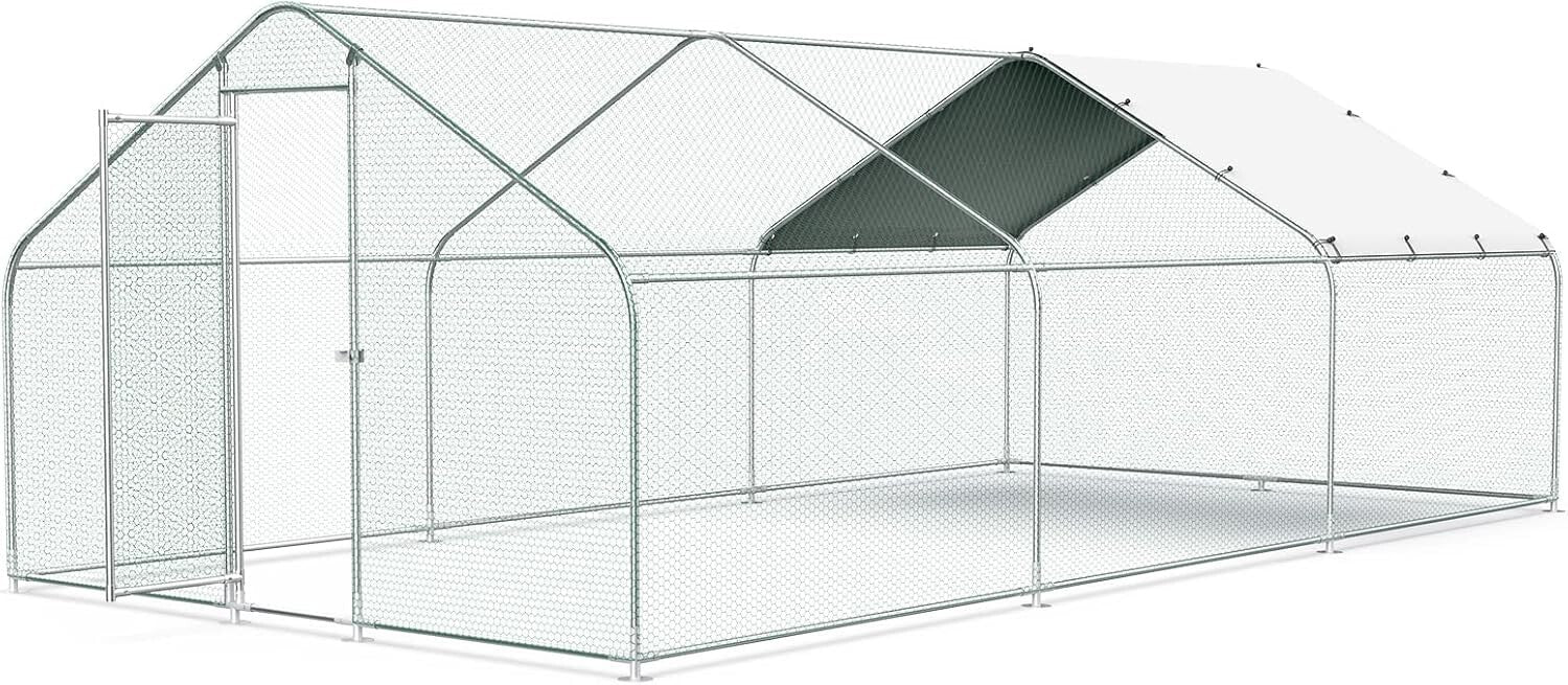 Spacious 10'x20' Outdoor Metal Chicken Coop with Waterproof Cover & Secure Lock