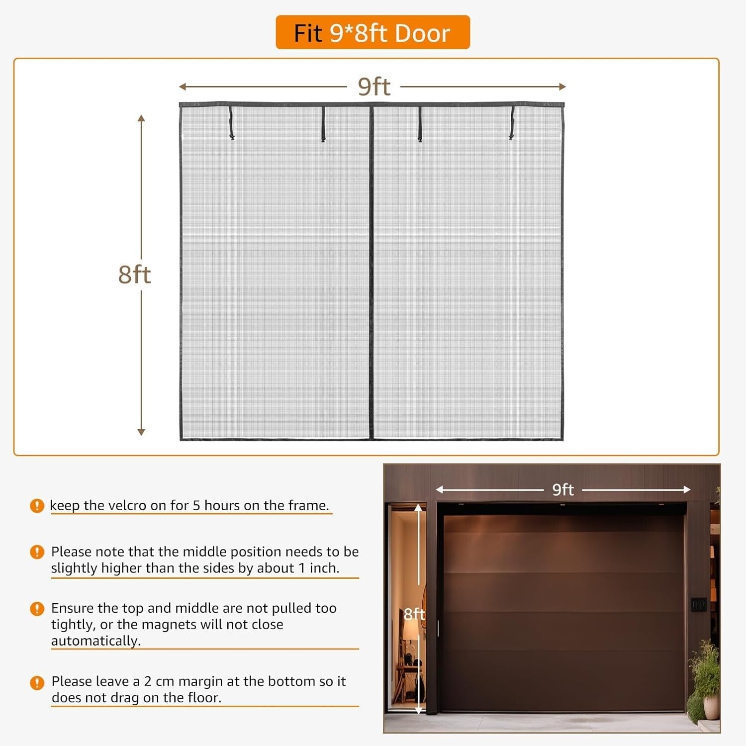 Retractable Magnetic Mesh Garage Door Screen 9x8 Ft - Hands-Free Ventilation