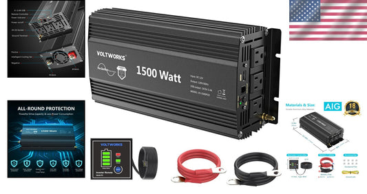 1500W Off-Grid Pure Sine Wave Inverter with Remote - Perfect for Emergency Use