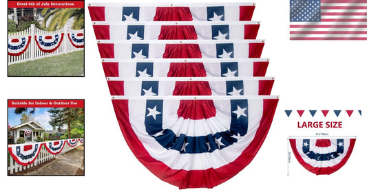 6-Pack 3x6 Ft American Flag Bunting - Bright Pleated Fan Flag for Celebrations