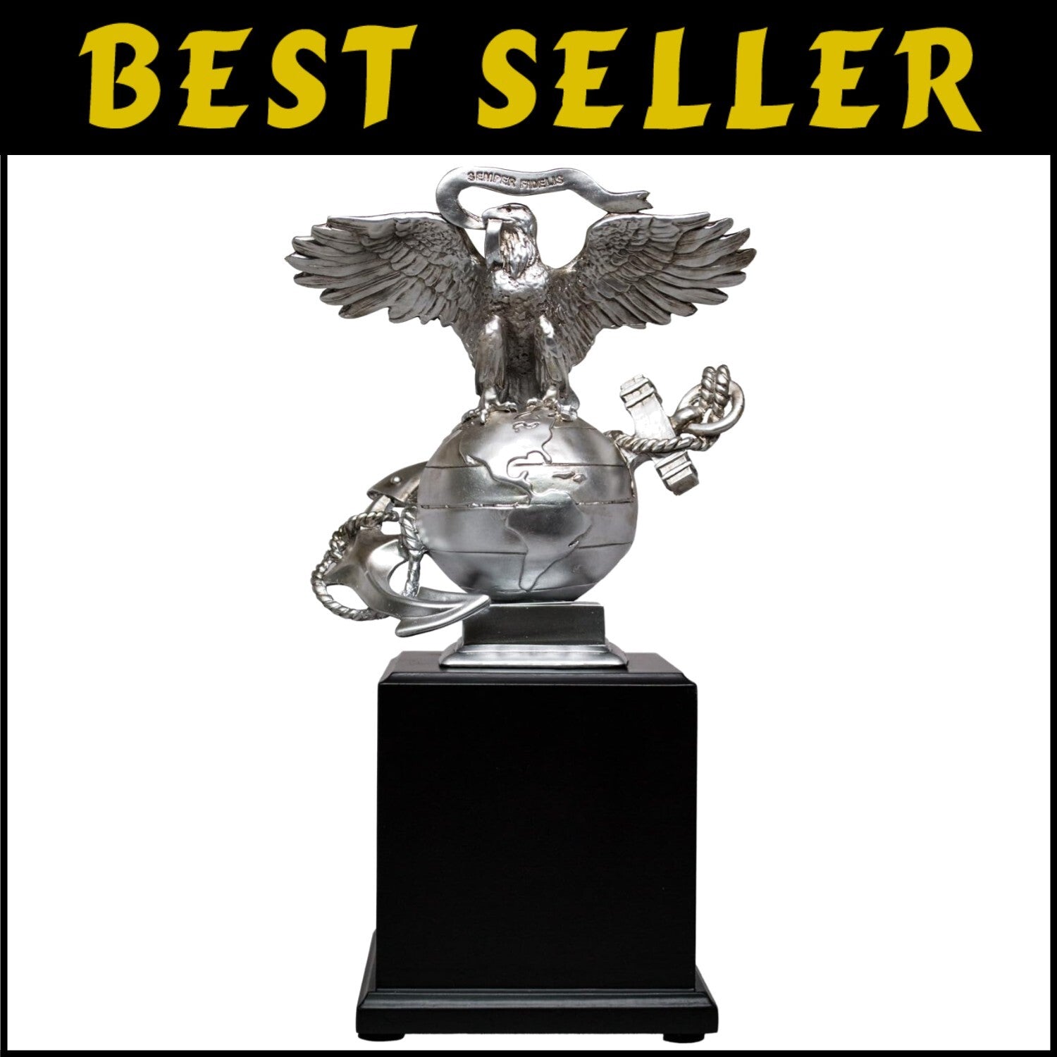 Silver Finish USMC Eagle Globe & Anchor Statue - Collectible Marine Corps Emblem