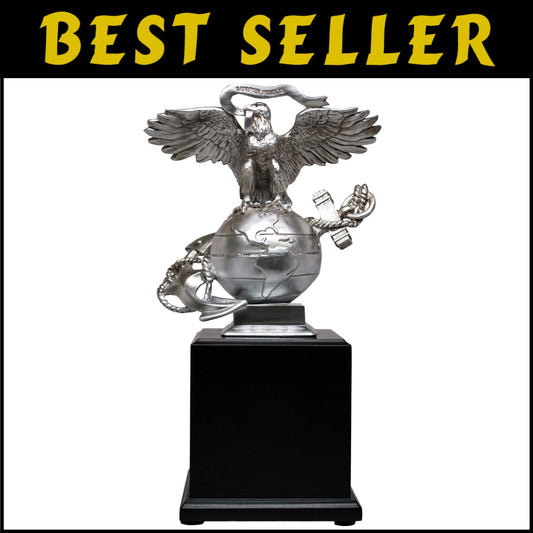 Silver Finish USMC Eagle Globe & Anchor Statue - Collectible Marine Corps Emblem