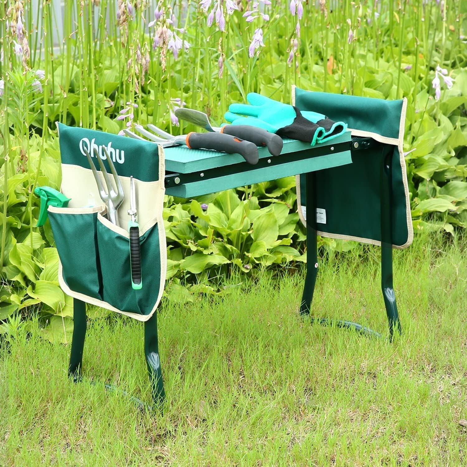 Extra-Wide Garden Kneeler with Weather-Resistant Frame & EVA Cushion - Green