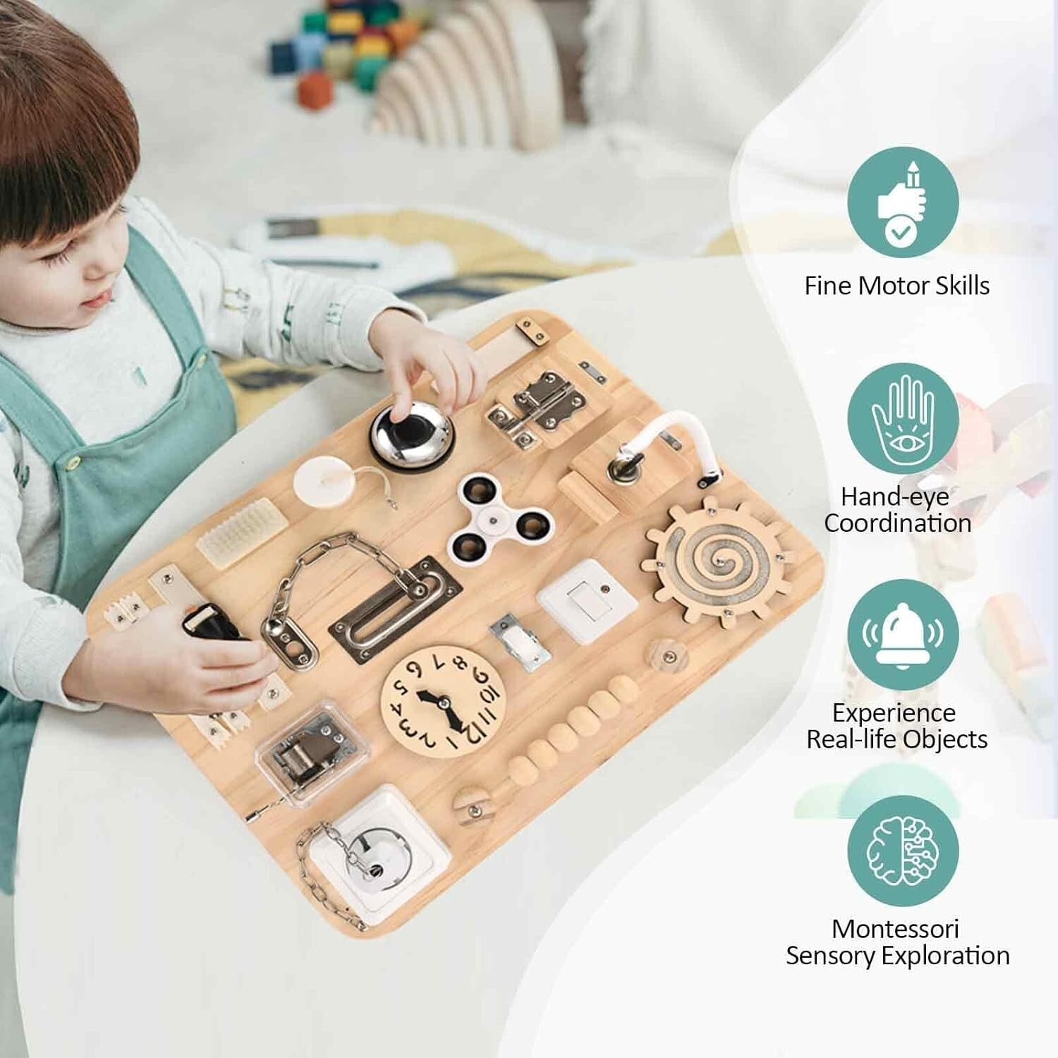 Montessori 18-in-1 Busy Board - Safe Wooden Sensory Toy for Toddlers 1-4 Years