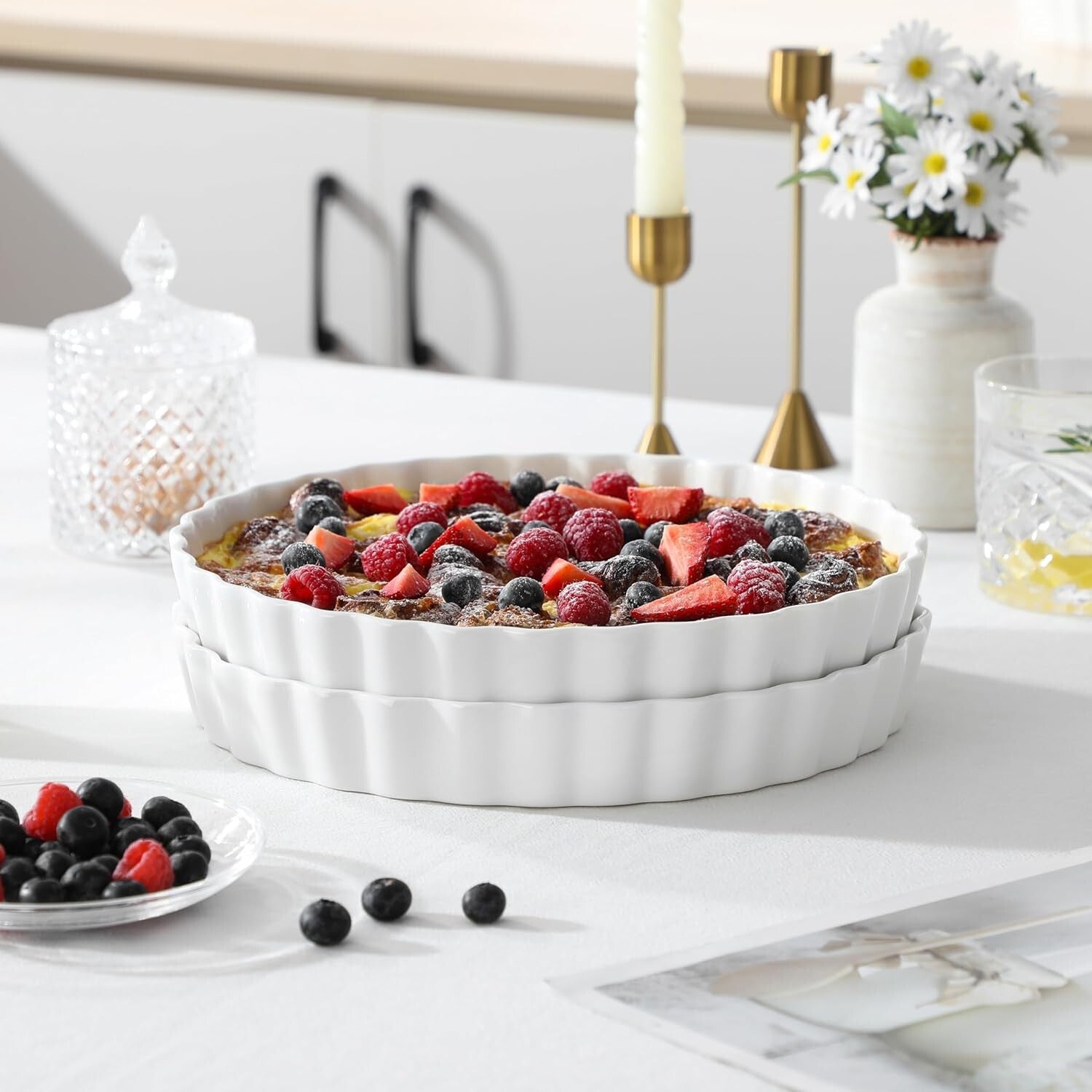 Durable Non-Stick 10-Inch Quiche and Pie Baking Dish - Set of 2 Elegant Pieces