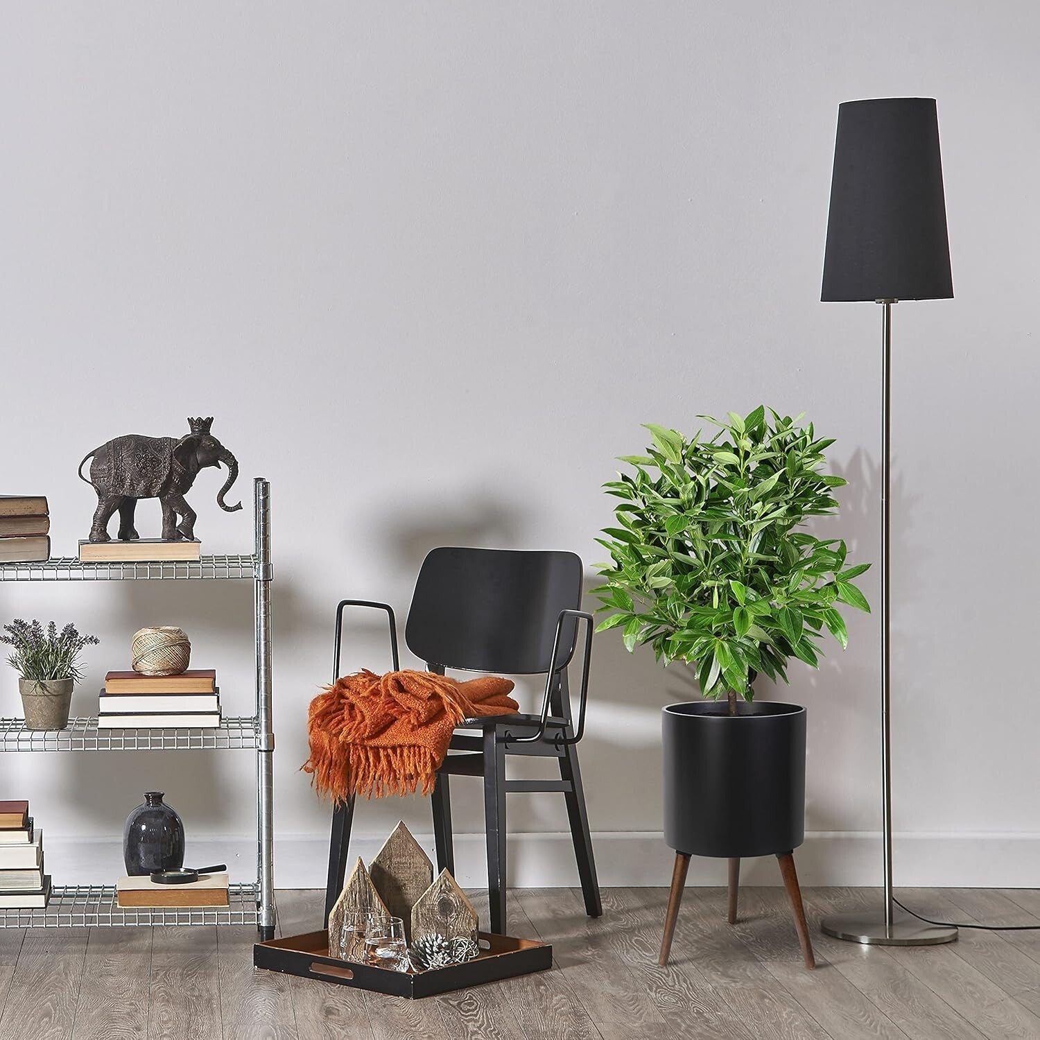 Elegant 12 Inch Indoor Planter Pot with Drainage and Stylish Wooden Stand