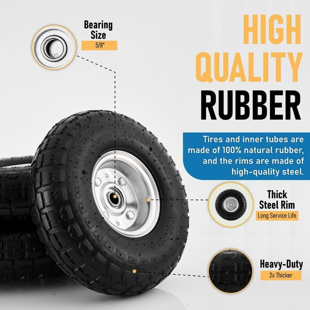 All-Terrain 10-Inch Solid Rubber Replacement Utility Wheels - Fits Most Vehicles