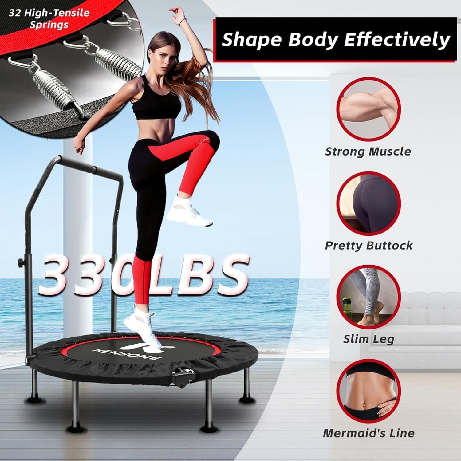 Compact 40" Mini Trampoline with Safety Handle - Perfect for Family Workouts
