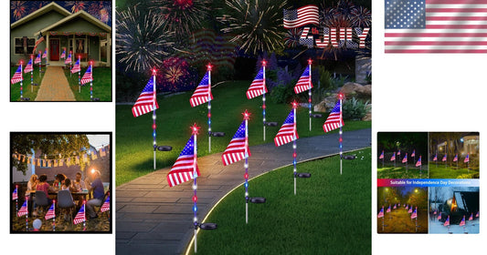 Bright & Colorful Solar-Powered American Lights - Versatile 8 Pack for Holidays