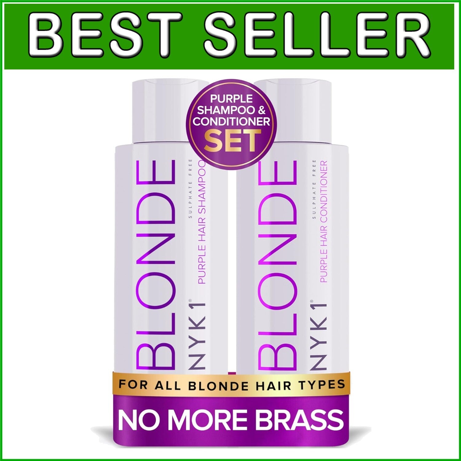 Sulfate Free Purple Shampoo & Conditioner Duo - 2 x 16.9 Fl Oz for Blonde Hair