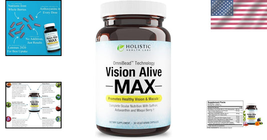 Vision Alive Max: Natural Eye Health Supplement with 8 Ingredients, 30 Capsules