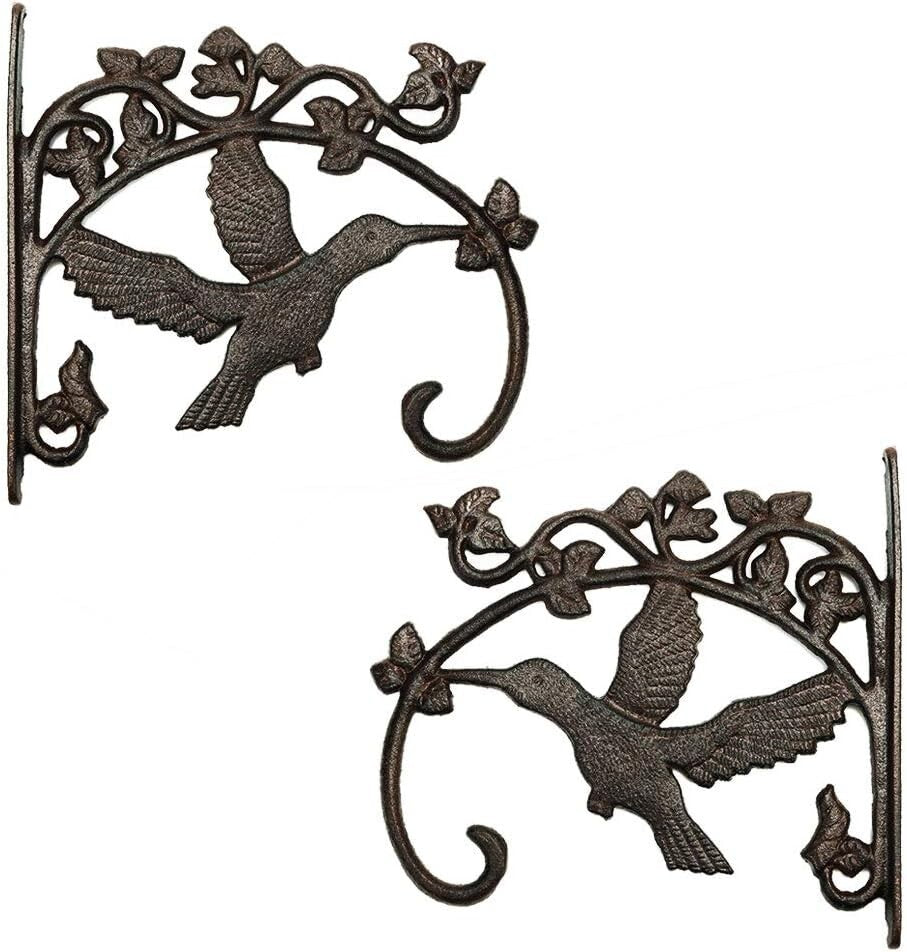 Heavy-Duty Hummingbird Wall Hooks - Adjustable 10.4 Inch Cast Iron Set of 2