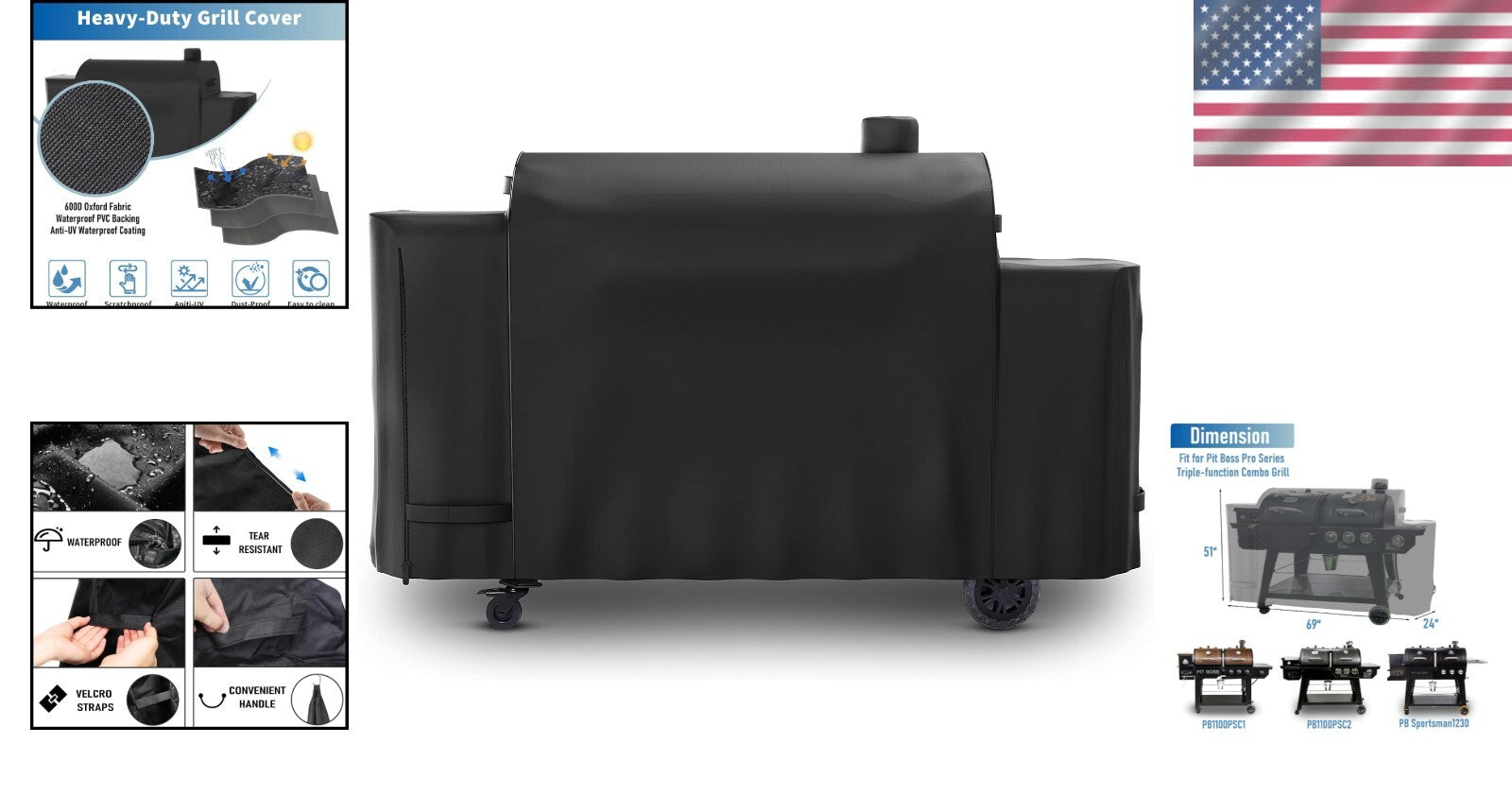 600D Heavy-Duty Pit Boss Grill Cover for PB1100 Pro Series & 1230 Combo Grills