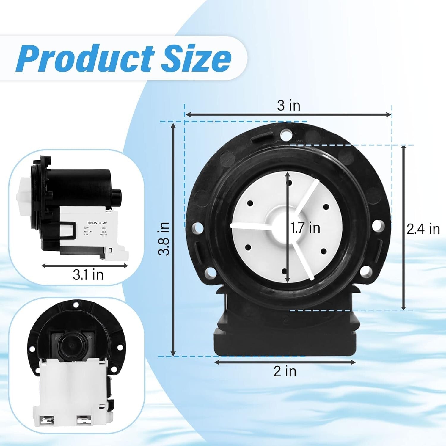 LG & Kenmore Washer Drain Pump Motor - Replaces AP5328388, 4681EA1007G, 45L/min