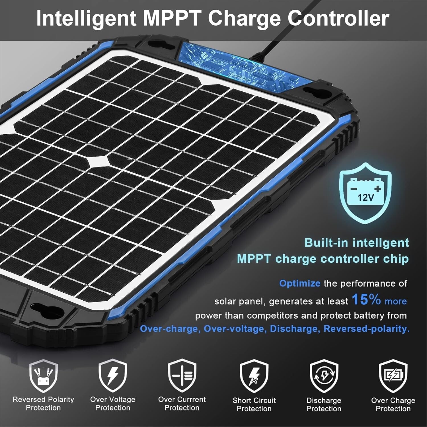 Efficient 12W Solar Battery Charger & Maintainer for Marine and Automotive Use