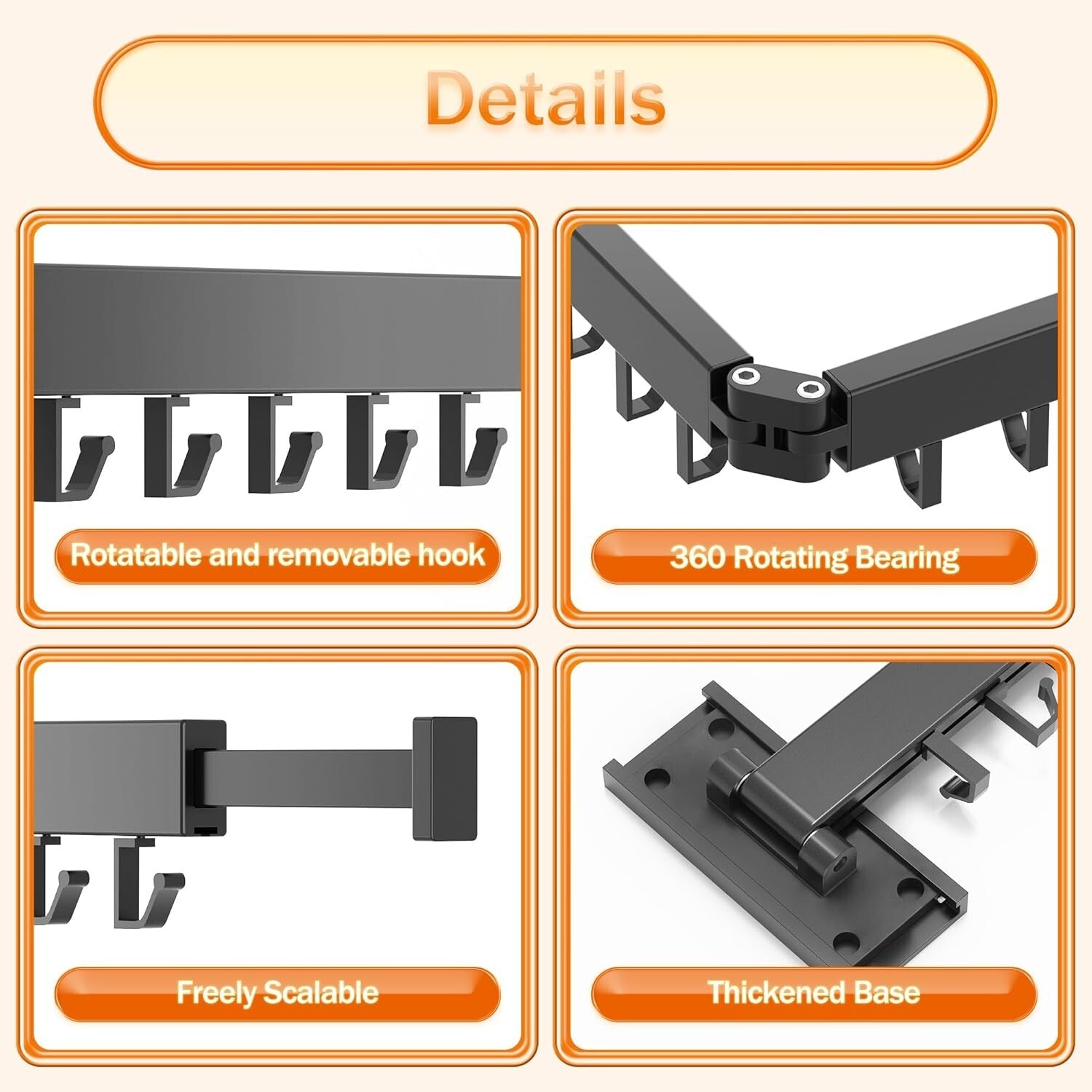 Versatile Wall-Mounted Clothes Hanger Rack with Collapsible Hooks - Black Finish