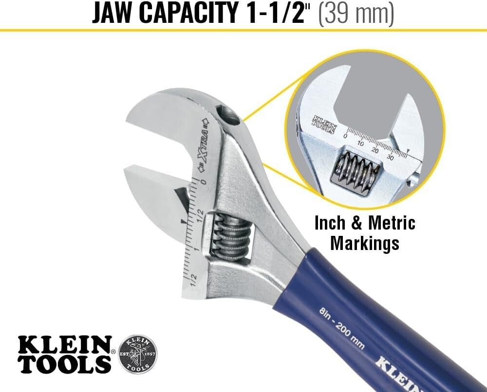 Extra Wide Jaw 8-Inch Adjustable Wrench - Induction Hardened Steel Craftsmanship