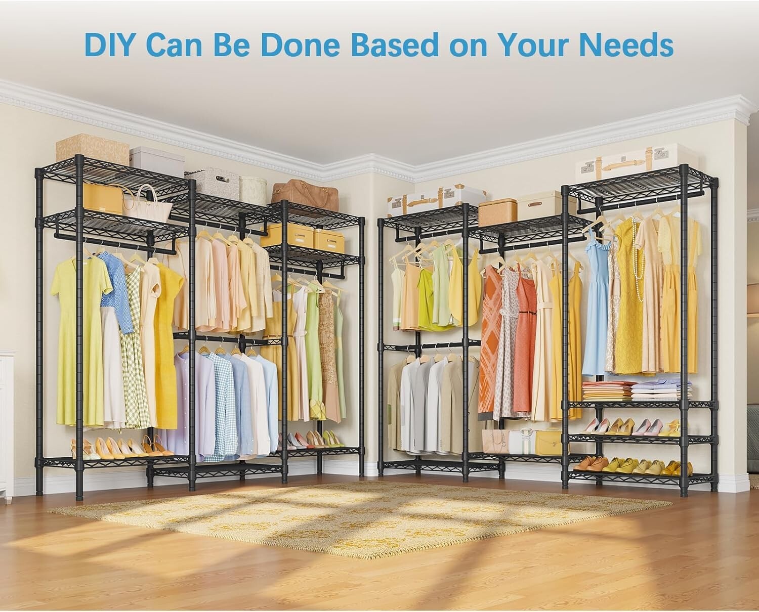890lb Load Portable Closet Organizer - 4 Hang Rods & 8 Shelves, Adjustable