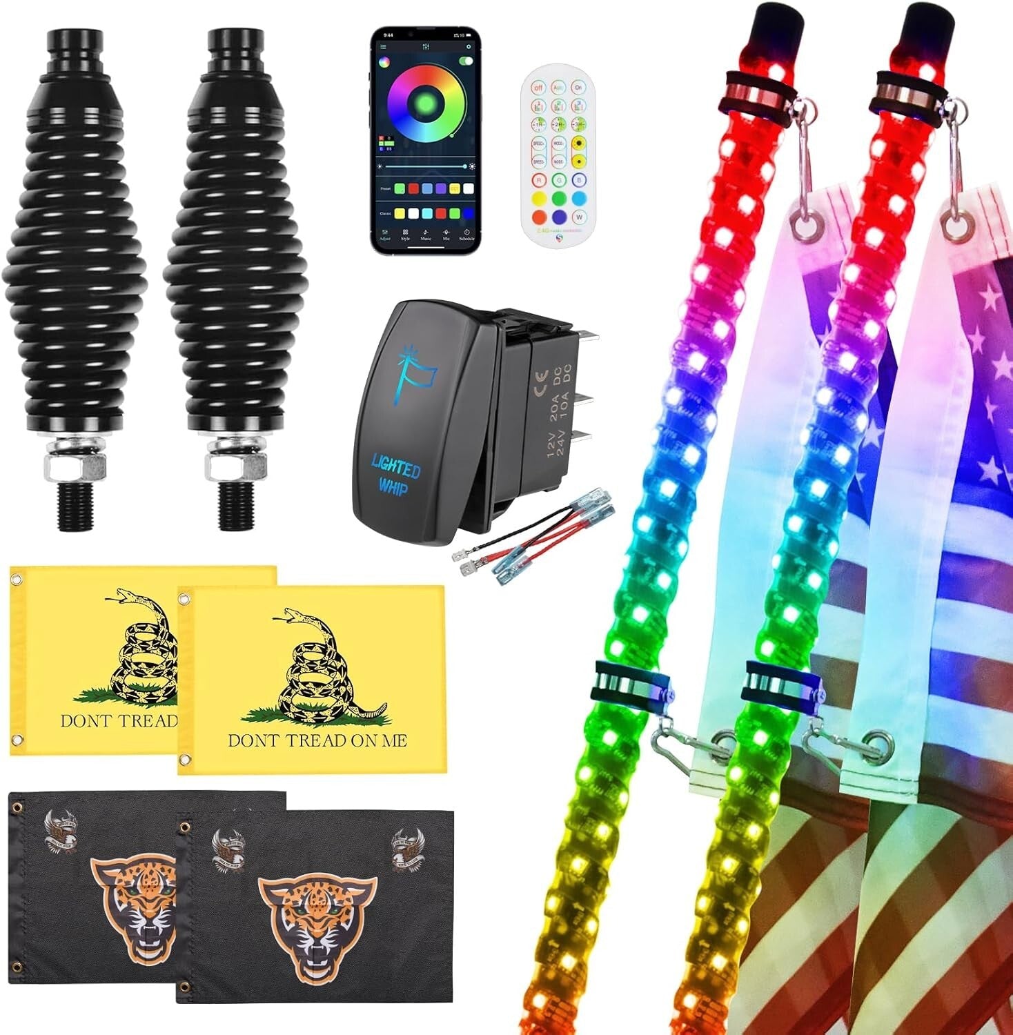 Customizable RGB 4FT Whip Lights with Remote Control for Off-Road Adventures