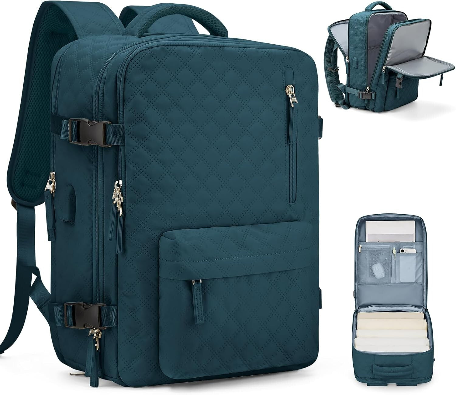 Multi-Compartment Peacock Blue Travel Backpack for Laptop and Gym Essentials