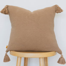 Load image into Gallery viewer, Luxurious 100% Cotton Textured Rib Knit Pillow Cover 18x18 with Tassels - Mocha