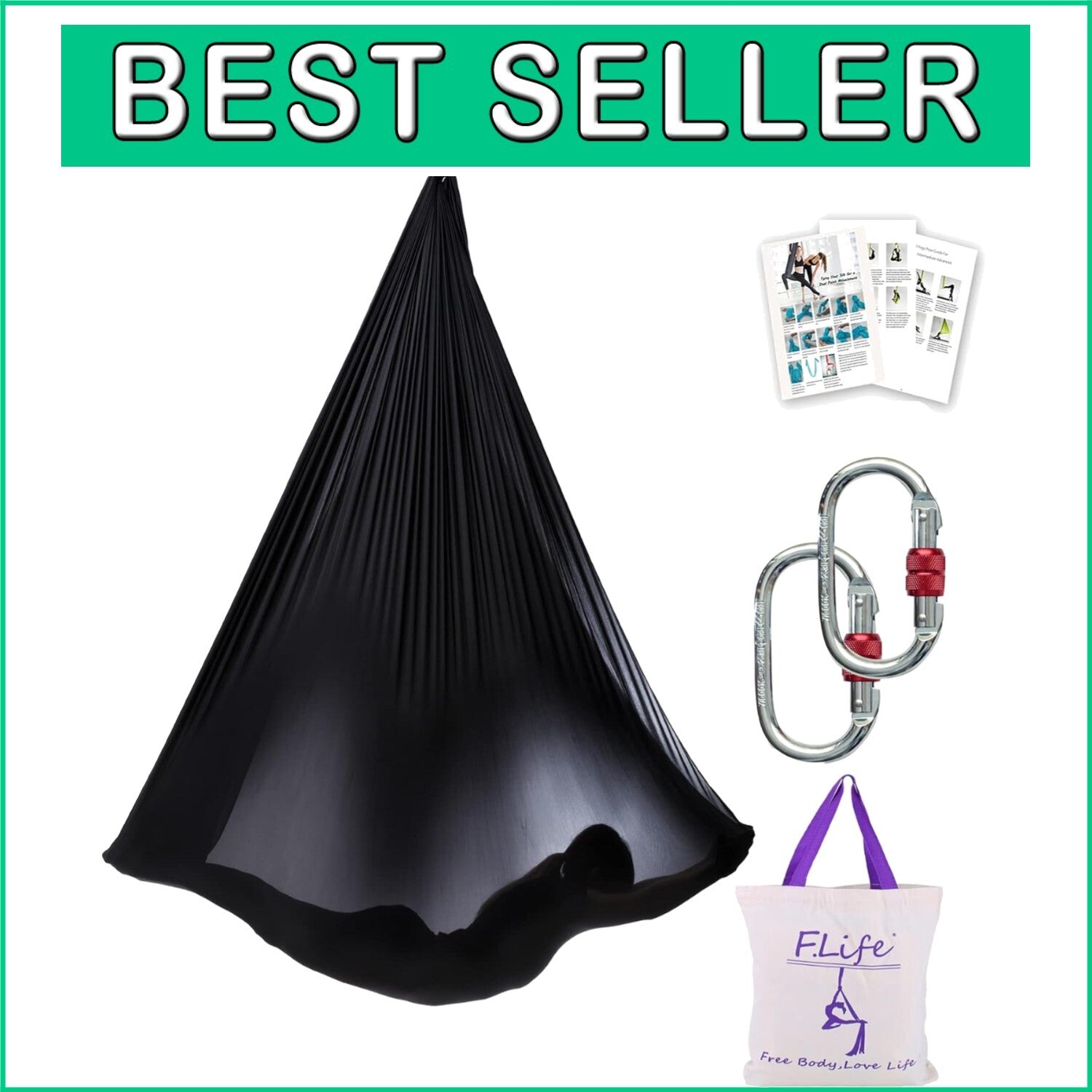 Durable Black Aerial Yoga Hammock for Inversions & Strength Training - 3.3 lbs