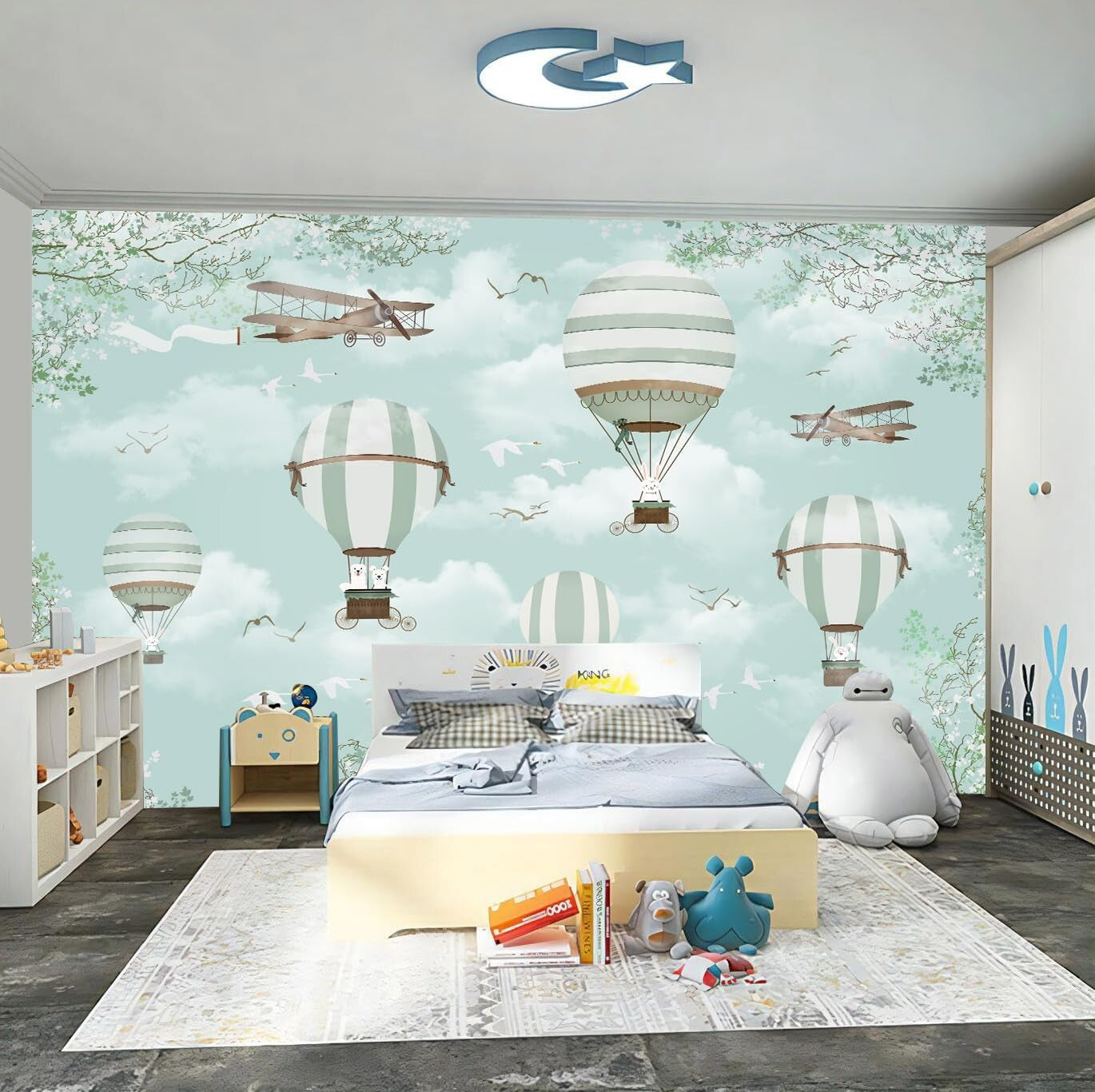 Animal-Themed Hot Air Balloon Wallpaper Mural - Perfect for Nurseries