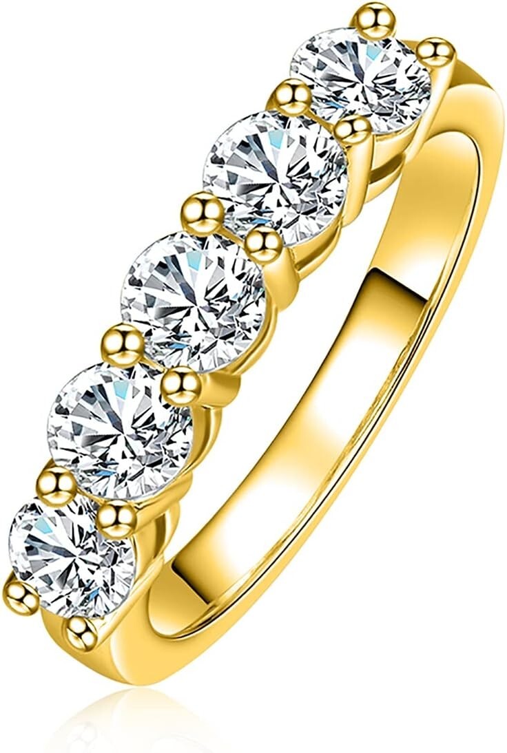 Exquisite 1.5cttw Moissanite Stackable Wedding Band in Yellow Gold Plated Silver