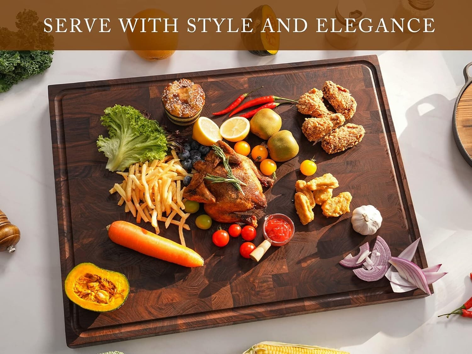 Elegant Walnut Wood Chopping Board 24x18x2 In - Perfect Gift for Cooking Lovers