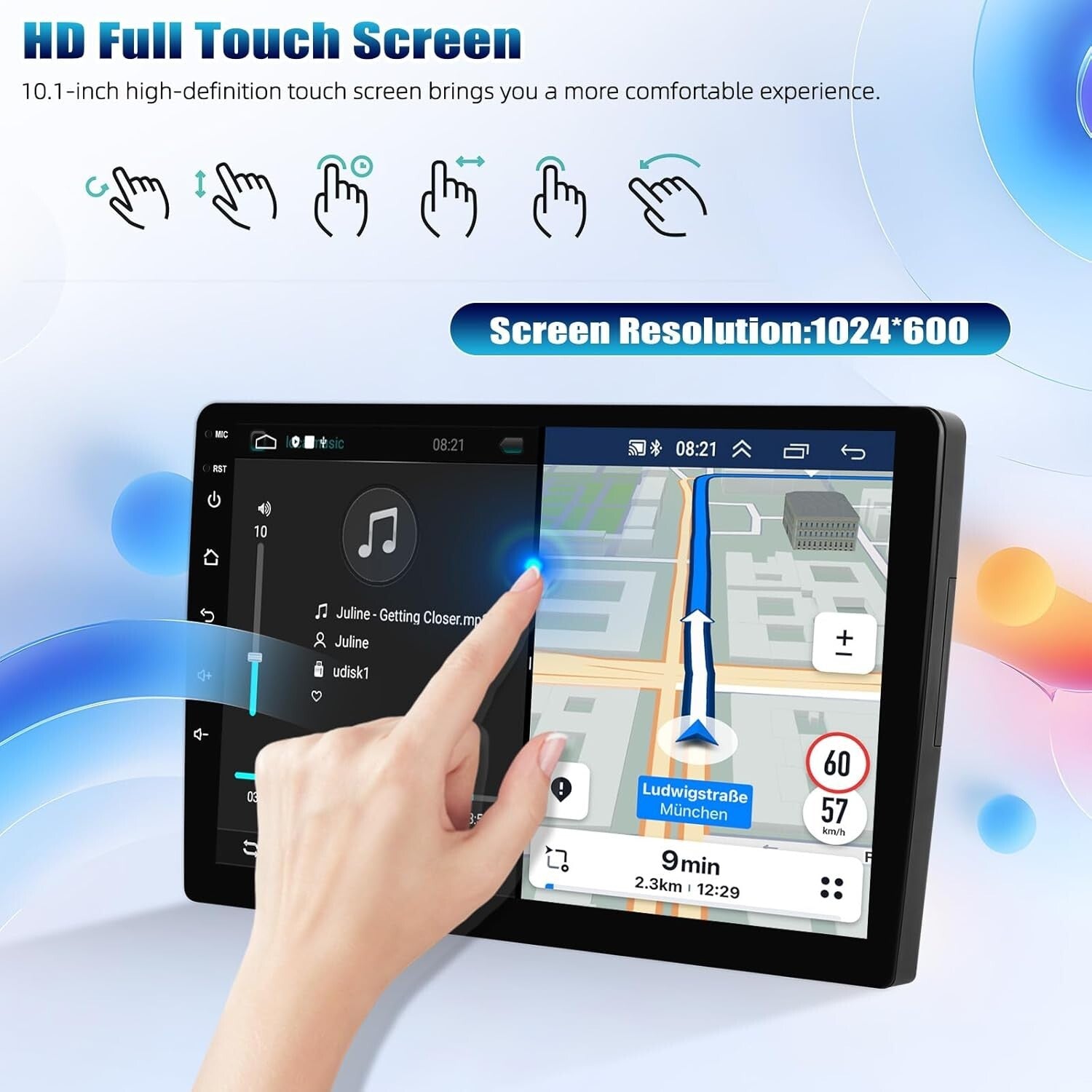 10.1-Inch HD Touchscreen Double Din Car Stereo with GPS & Bluetooth Connectivity