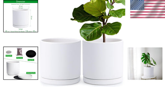 Premium Round Ceramic Planter Pots - 10 Inch with Saucer & Drainage System