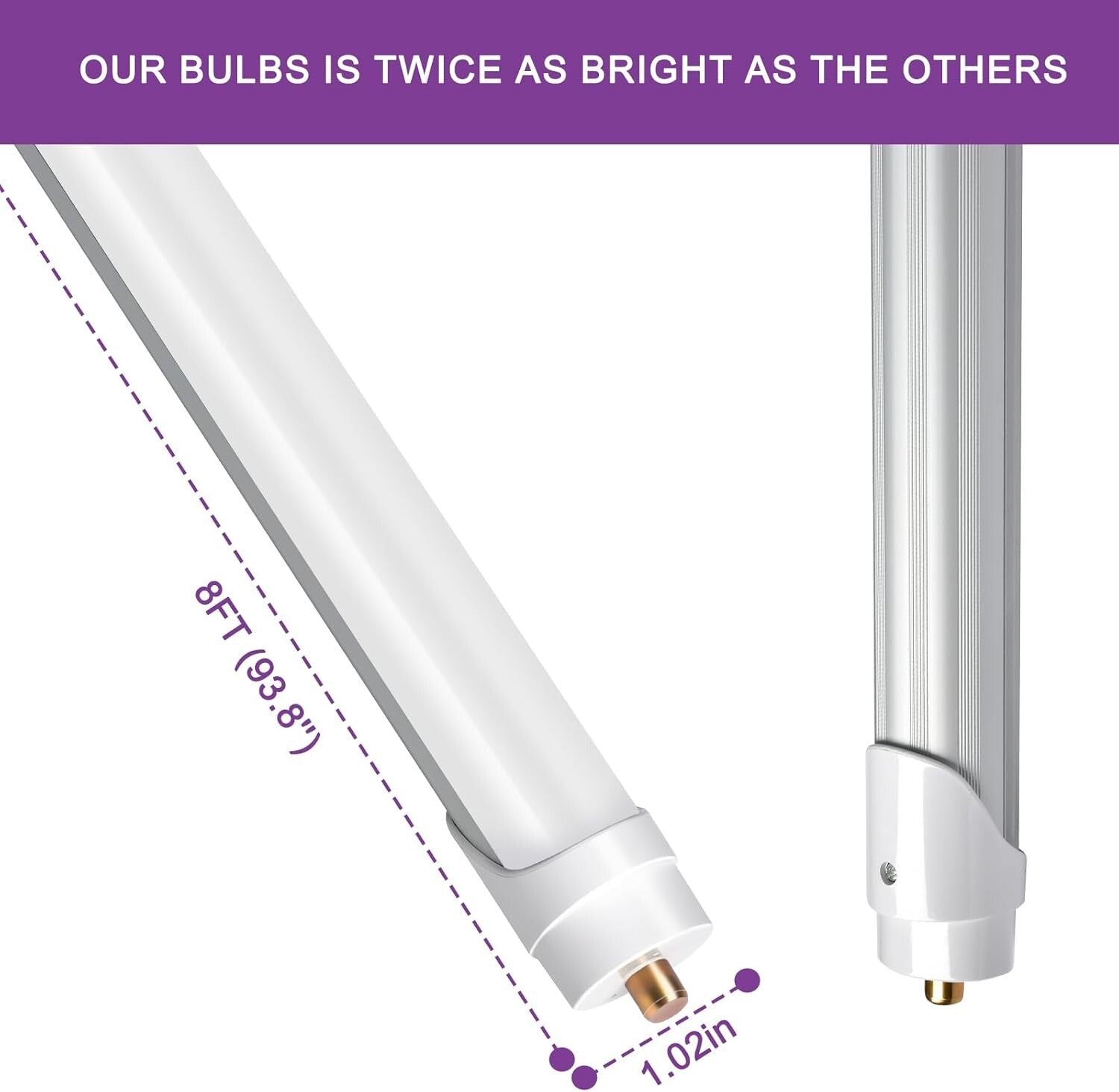 72W Dual Row 8FT LED Bulbs - 5000K Daylight, Easy Installation, Long Lifespan