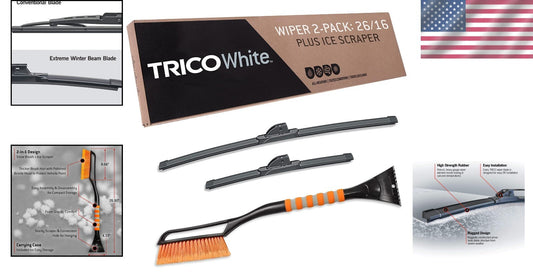 Premium Fit Wiper Blades Set 26" + 16" with Ice Scraper – Extreme Weather Ready