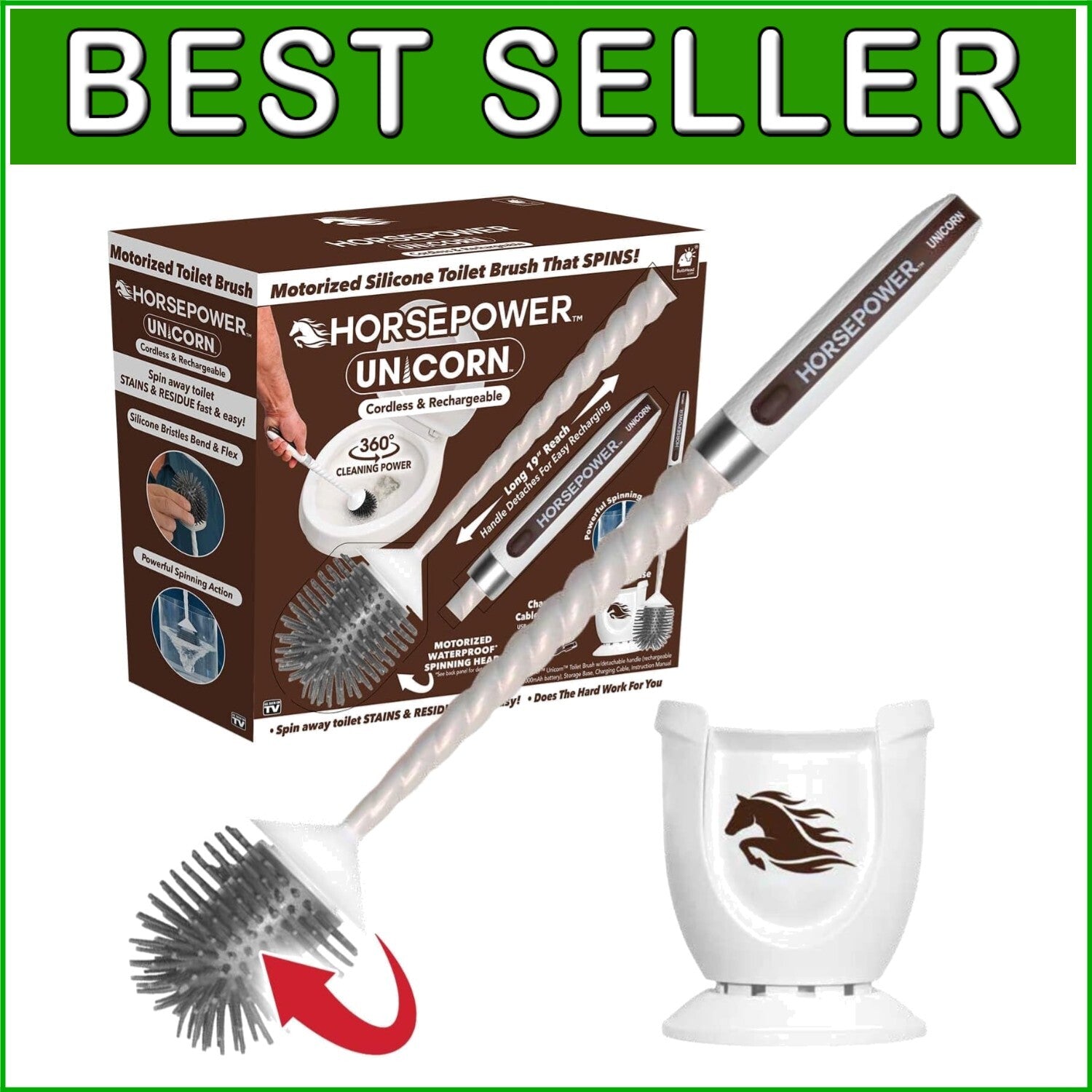 As-Seen-On-TV Unicorn Motorized Toilet Brush - 360° Cleaning Power Made Easy