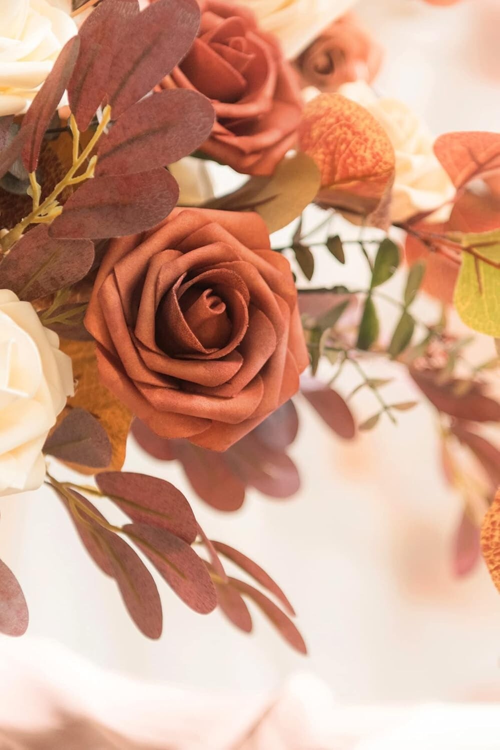 Realistic 50pcs Burnt Orange Artificial Roses – Perfect for DIY Bouquets