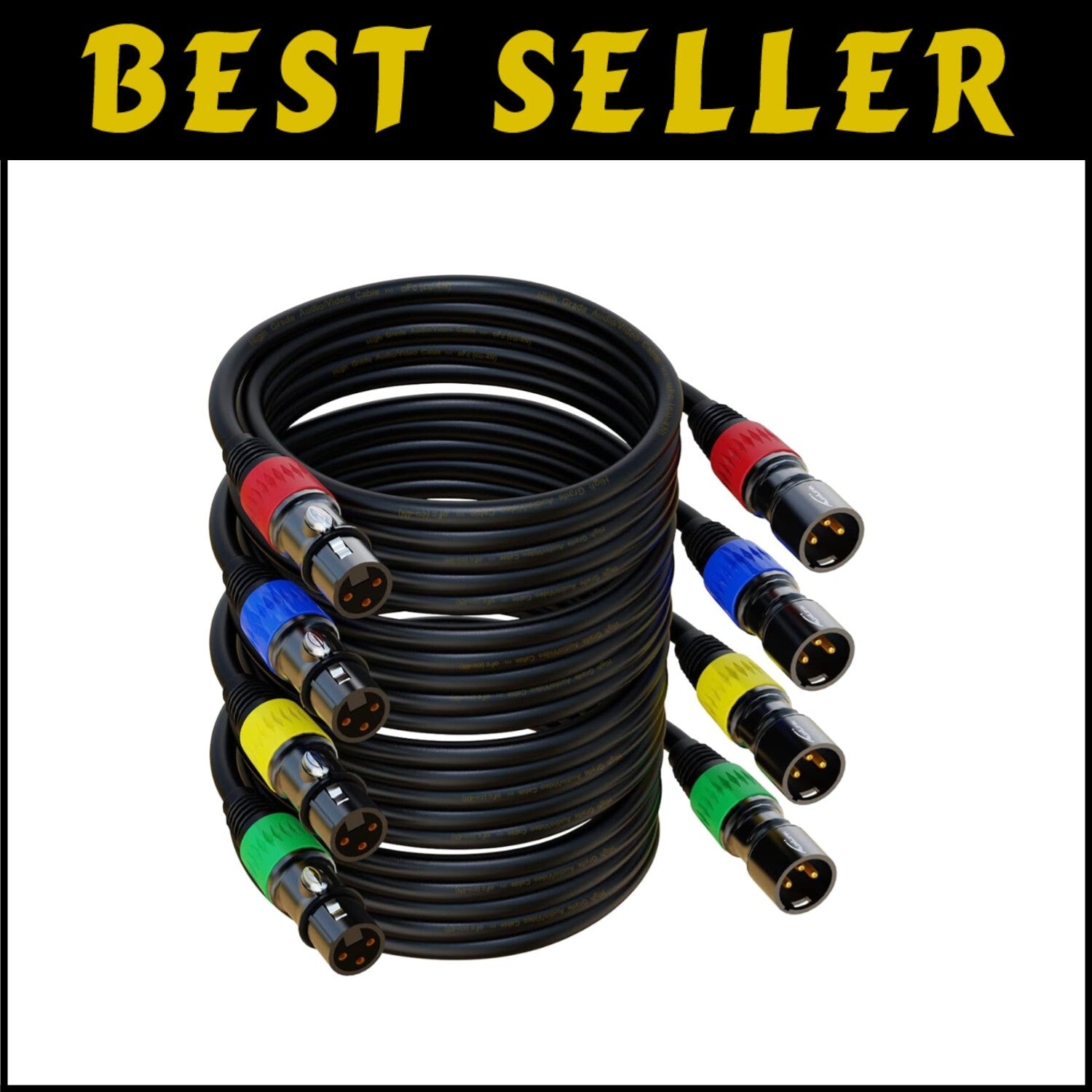 100ft Gold-Plated XLR Male to Female Cable 4-Pack - Tangle-Free Audio Solution