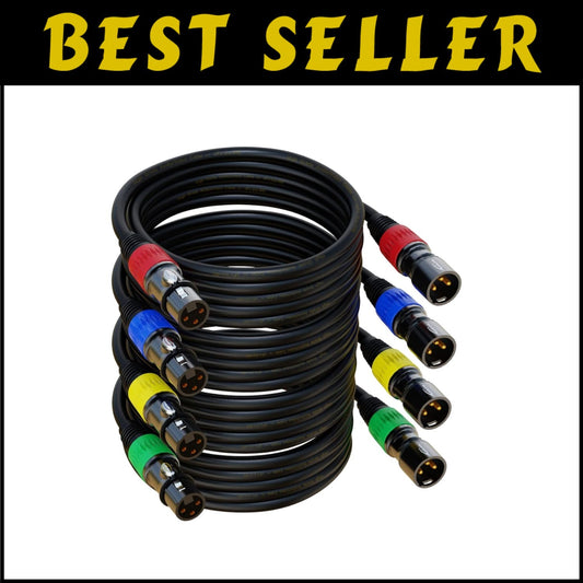 100ft Gold-Plated XLR Male to Female Cable 4-Pack - Tangle-Free Audio Solution