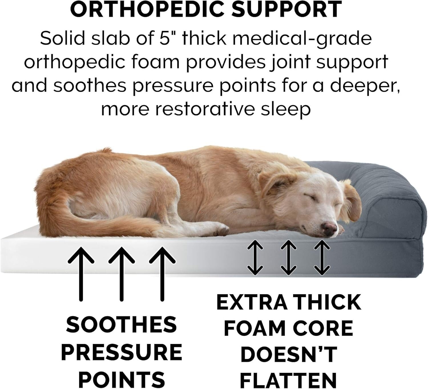 Supportive Quilted Orthopedic Dog Couch for Large Dogs - Machine Washable Cover