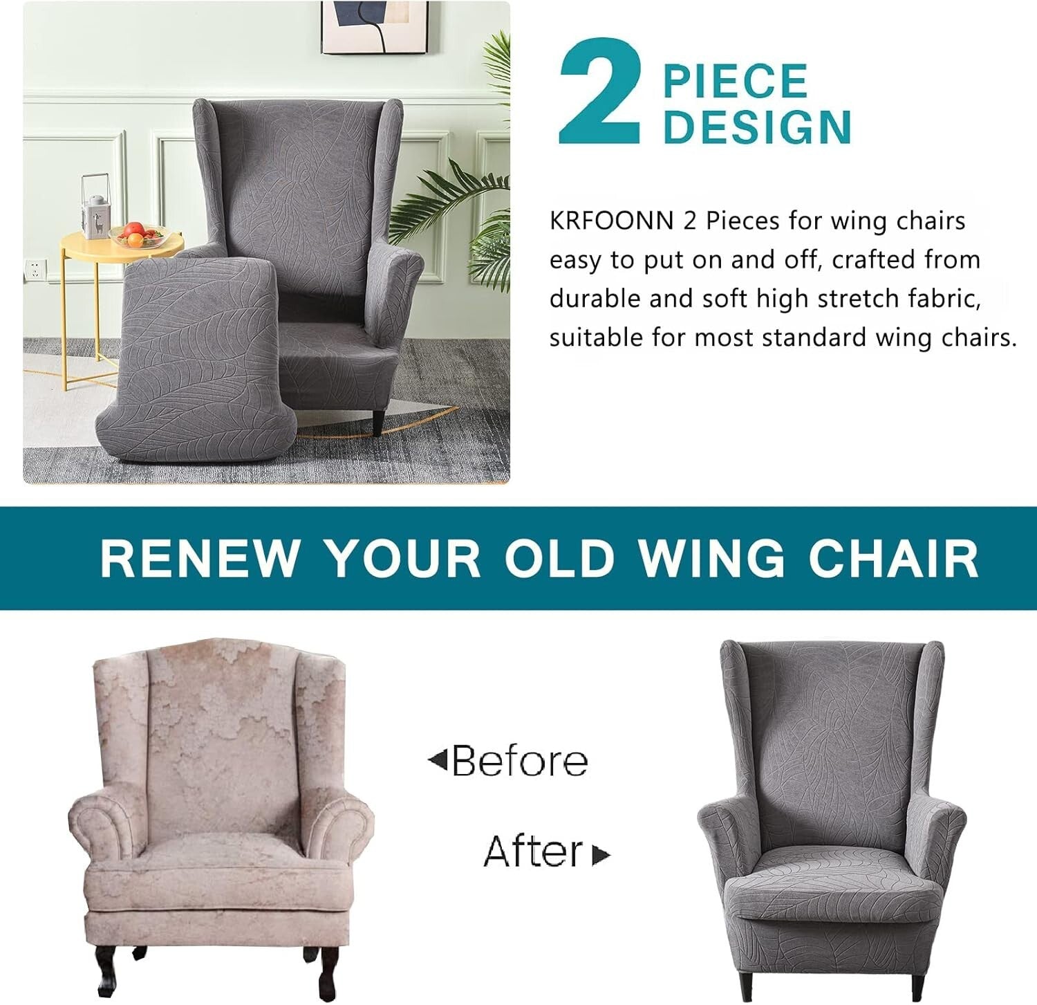 Elegant Stretch Wingback Chair Covers - Durable Slipcovers for Living Room T16