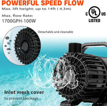 Load image into Gallery viewer, Energy-Efficient 1700 GPH Fountain Pump with Overheat Protection, UL Listed