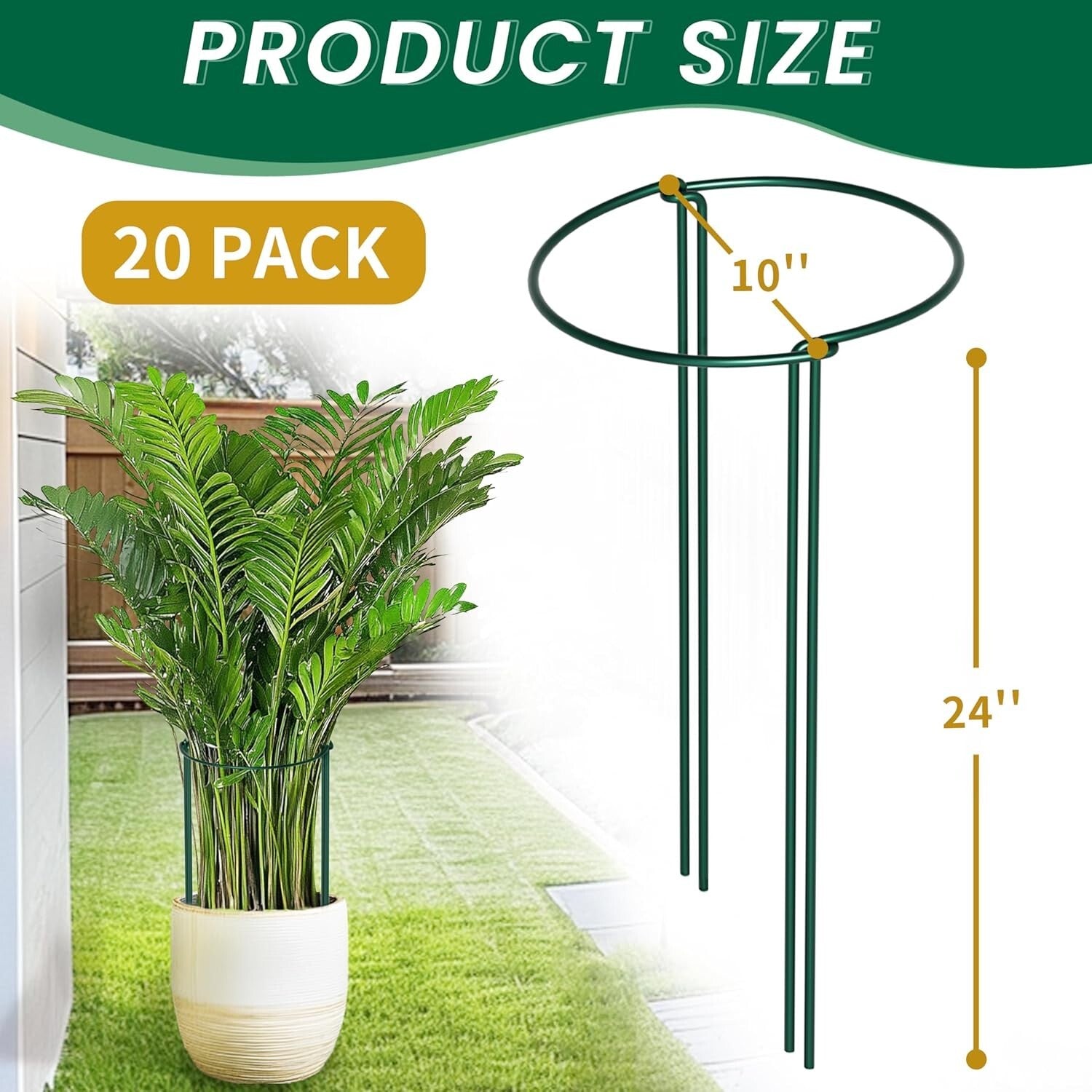 20 Pack Metal Plant Supports - 10" Wide x 24" High Interlocking Garden Cages