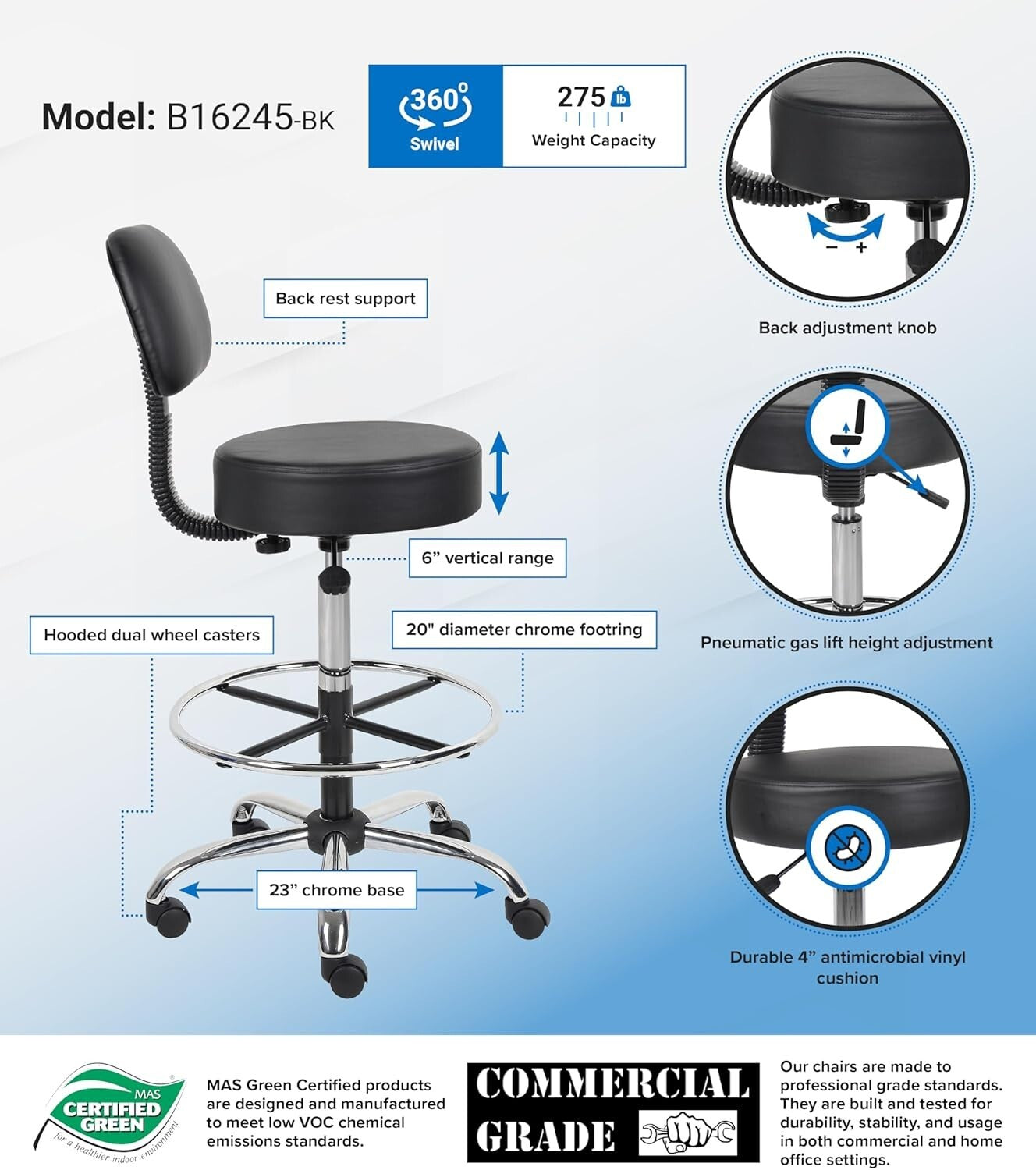 Comfort-Driven Medical Drafting Stool - Adjustable Height & Durable Vinyl Design
